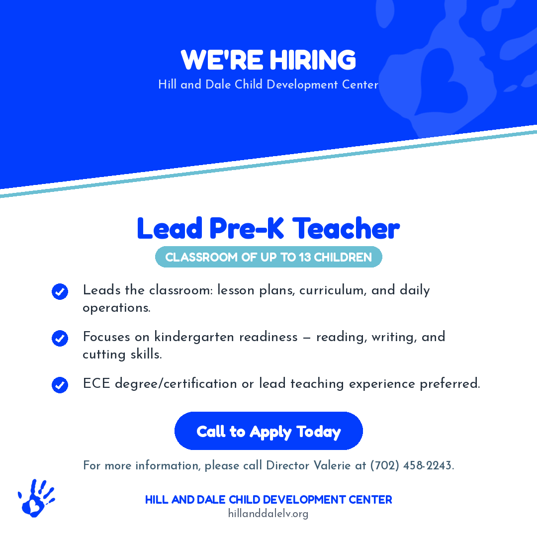 Now Hiring: Lead Pre-K Teacher at Hill and Dale Child Development Center
