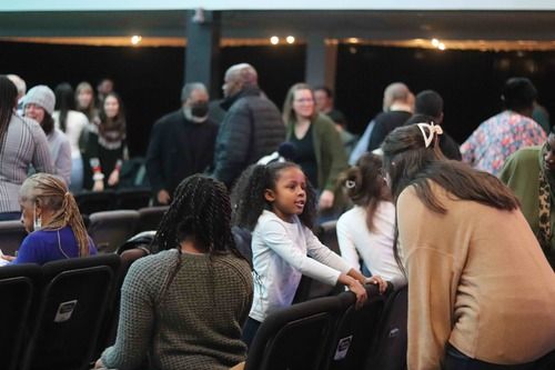 Church members interacting.