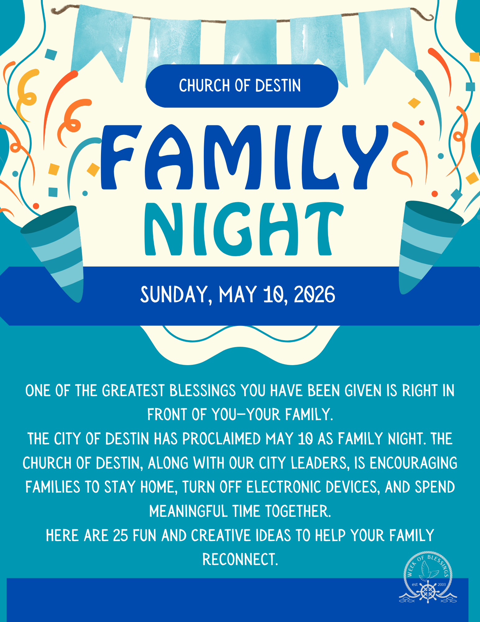 Family Night — Church of Destin — Sunday, May 10, 2026