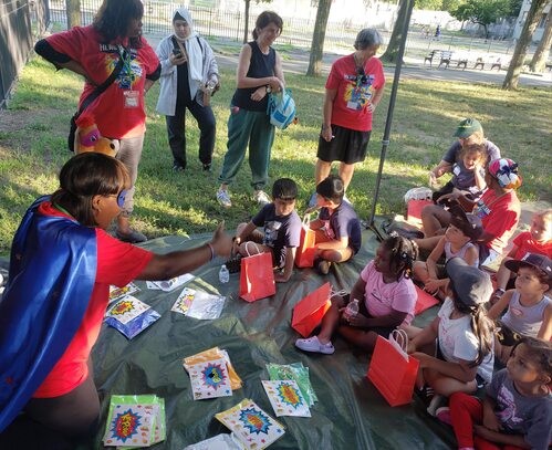 Children doing VBS craft project during summer Bible camp in Brooklyn