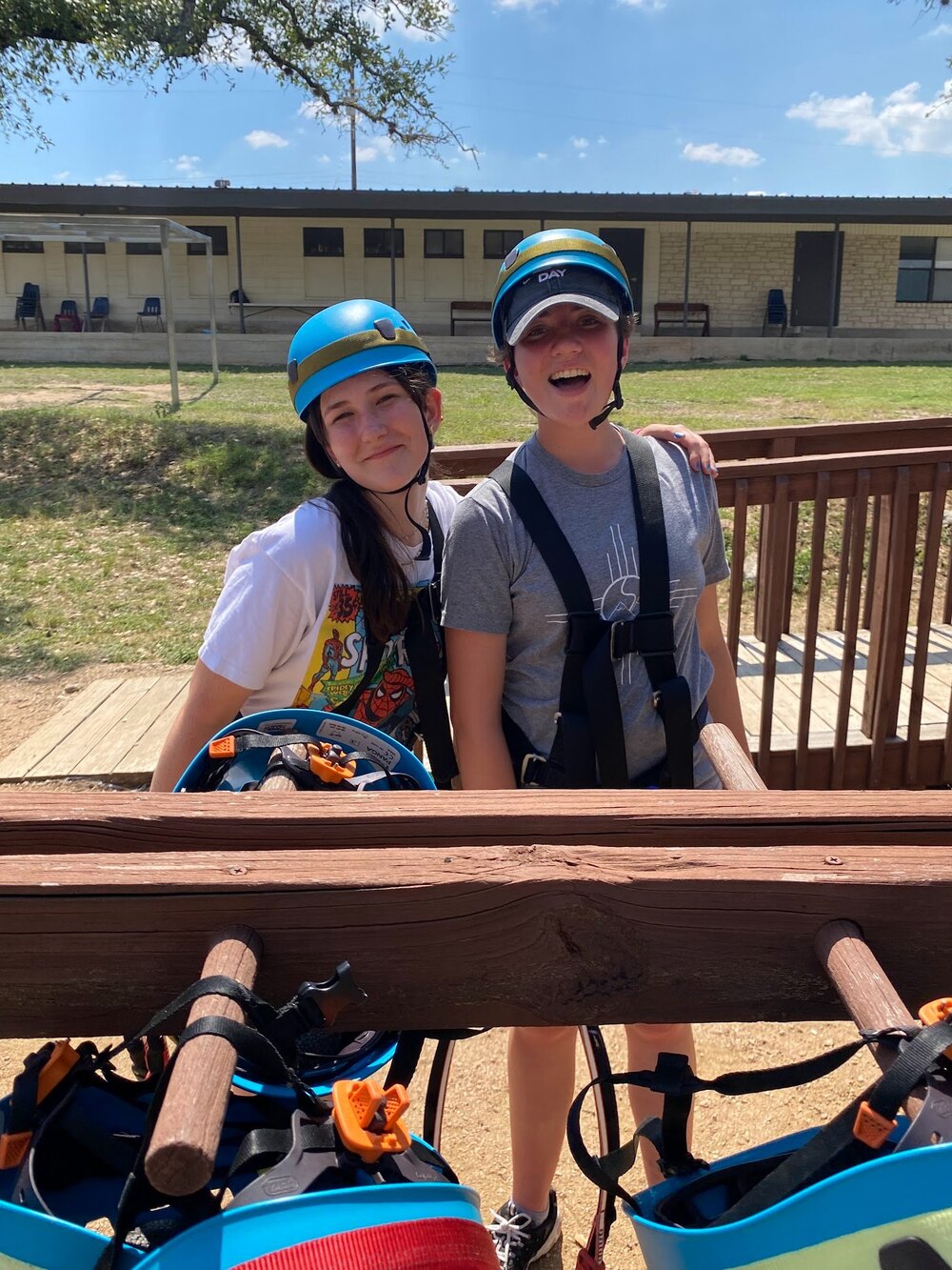 Students on the ropes course at camp