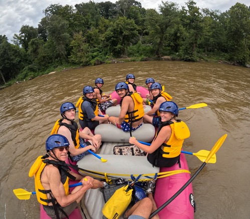 Youth river rafting on a mission trip
