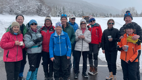 Group enjoying chili before a snowshoe event