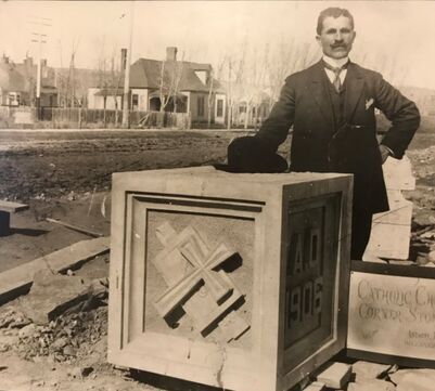 Anthony Jacobucci arrived from Italy in the 1890's. He carved the Corner Stone for St Patrick Church and also Rocky Mountain College and other buildings.