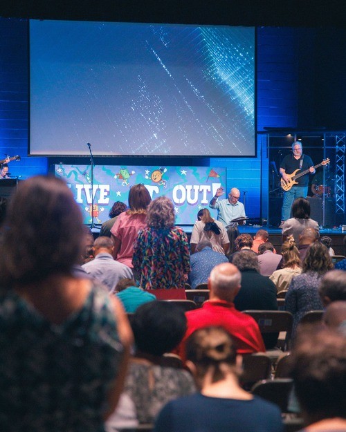 Teacher blessing during the 9:30am modern worship service at LVfirst on July 27, 2025.