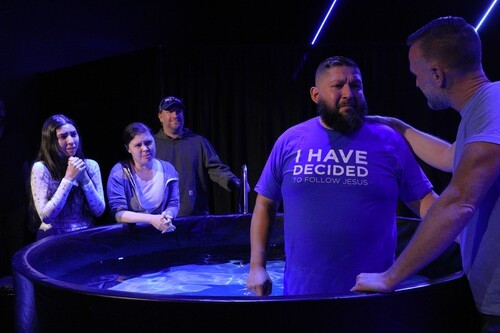 A man getting baptized at Crossroads church