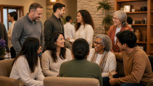 Praise Tabernacle members connecting in fellowship and community
