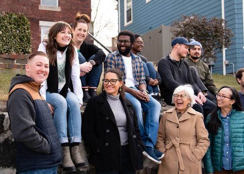 Friends taking a picture together.