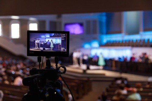 video camera filming worship service
