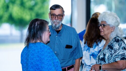 People talking together after a Westridge service