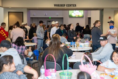 Families gathered in the hall at Southridge Church