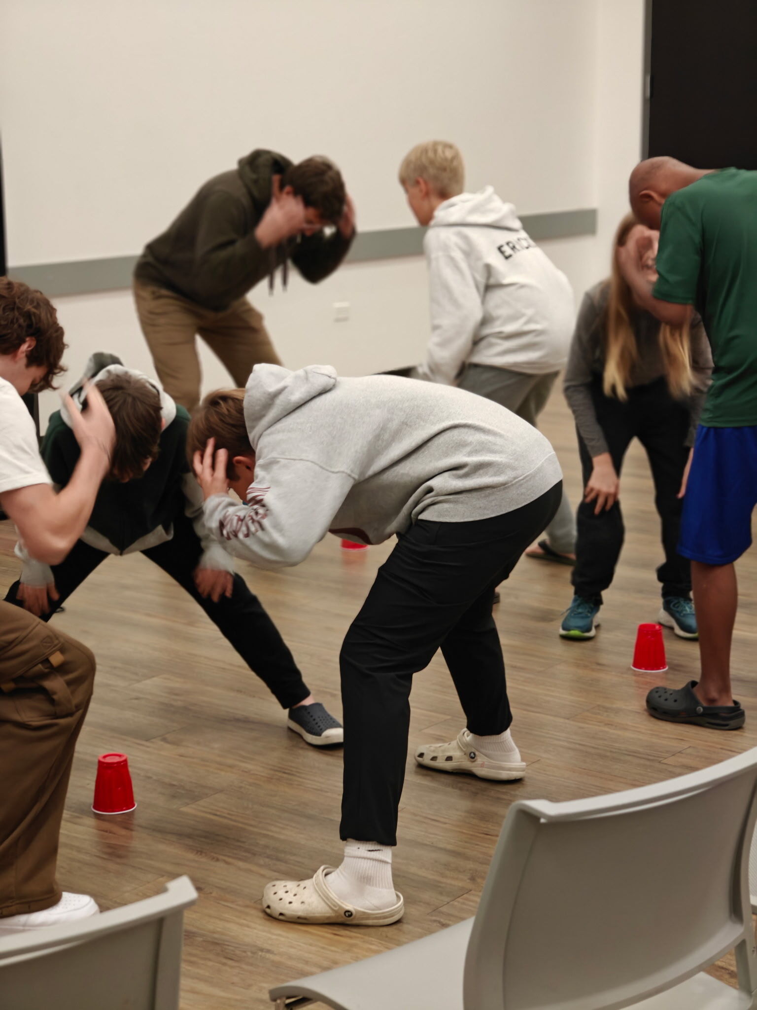 Students playing games at Wednesday night gathering