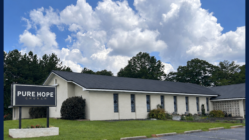 Pure Hope Church building in Mableton, GA, whose roof will be repaired