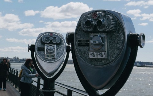 Binoculars at a pier