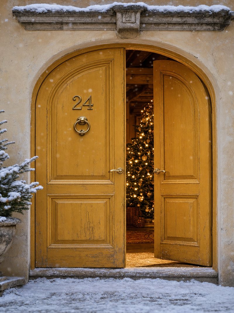 Door 24, the gold French doors, standing open