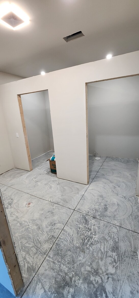 Construction progress on the lower-level ladies' restroom