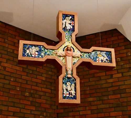 Traditional cross hanging in the chapel
