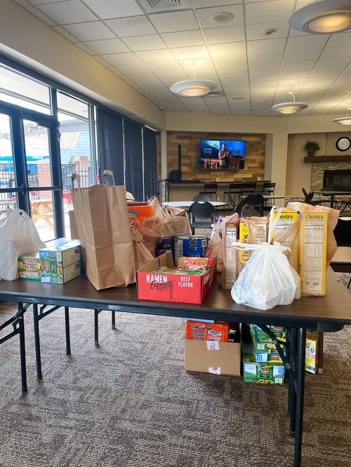 Food for food bank in the community room