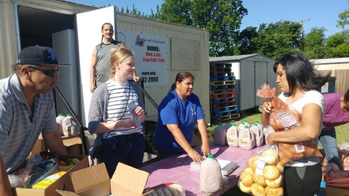 food pantry volunteers serving