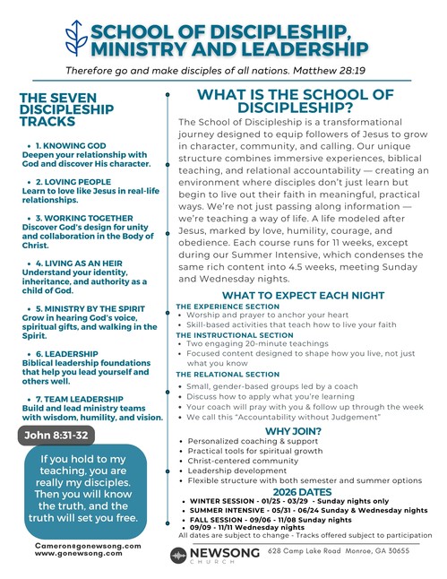 man speaking with words school of discipleship, ministry and leadership