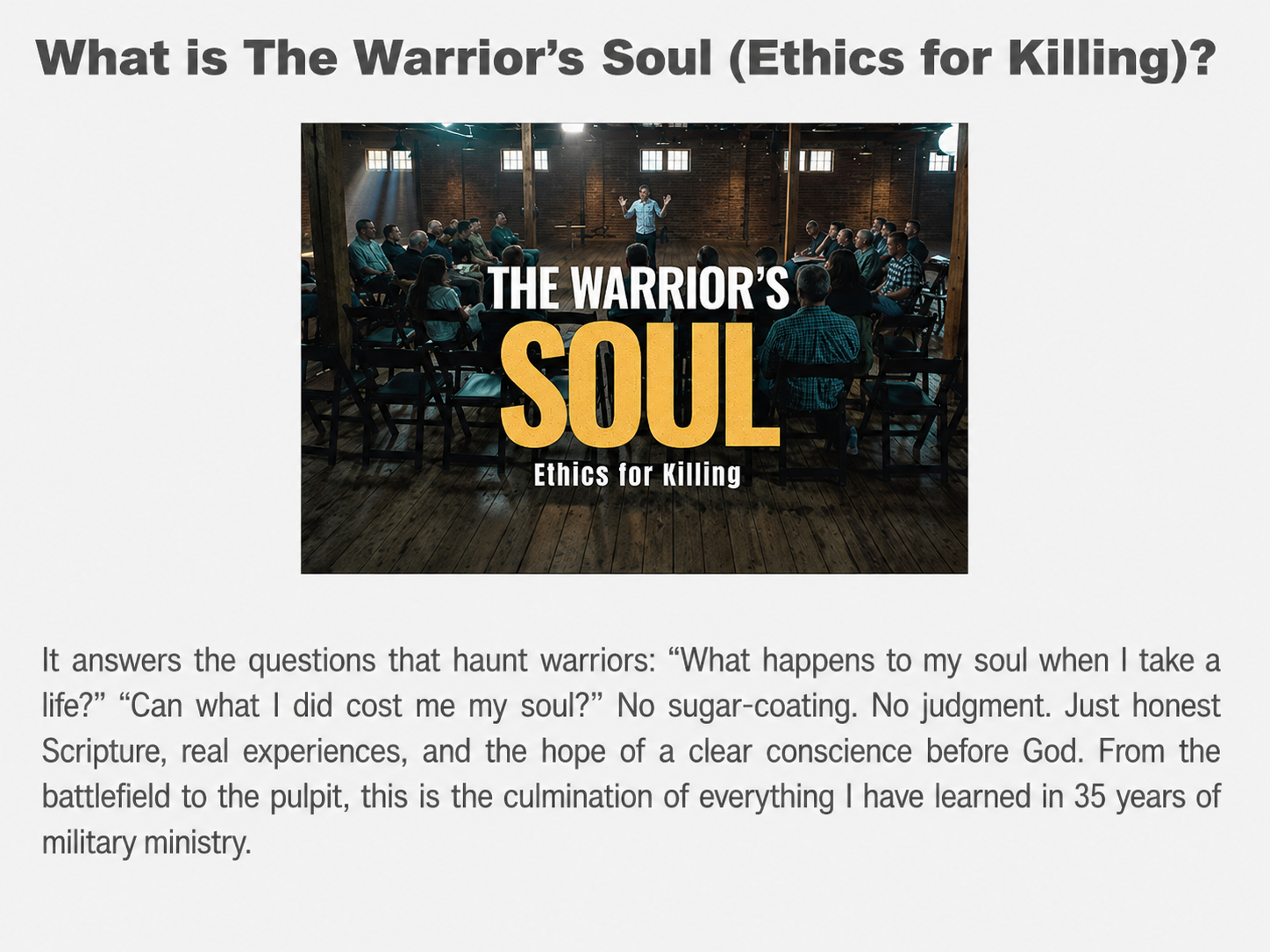 What Is The Warrior's Soul (Ethics for Killing)? — Sign Up & Watch Now