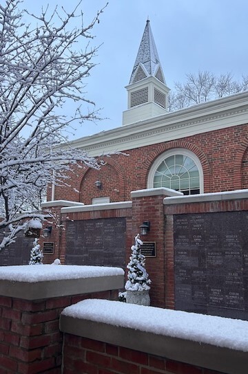 Church and tree with snow