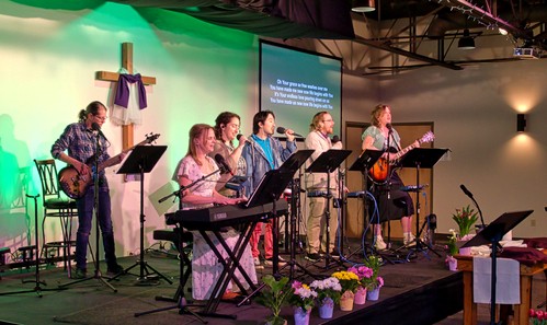 Picture of band leading worship