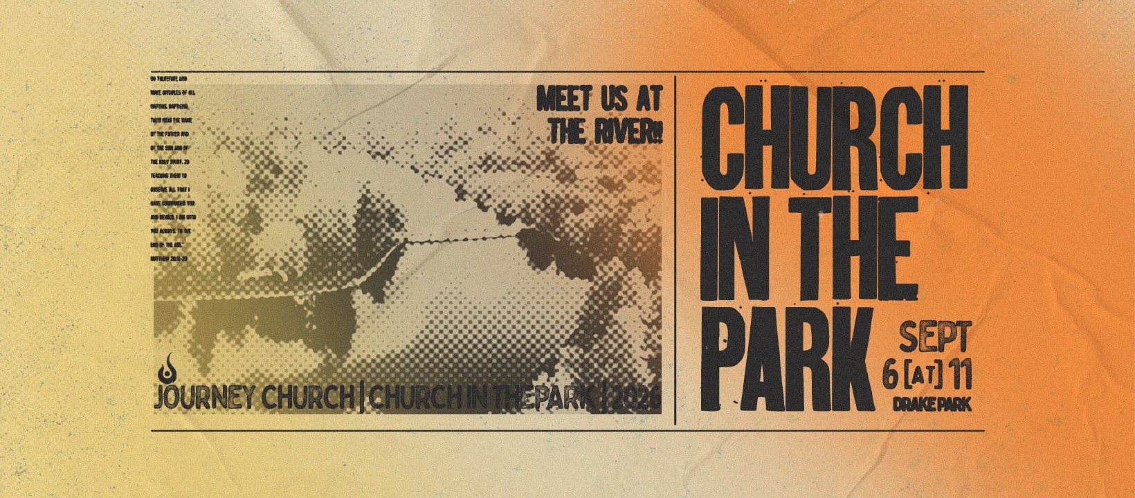 A graphic showing information about Journey Church's Church in the Park 2026.