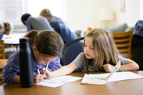 Kids doing a craft at Sunday School