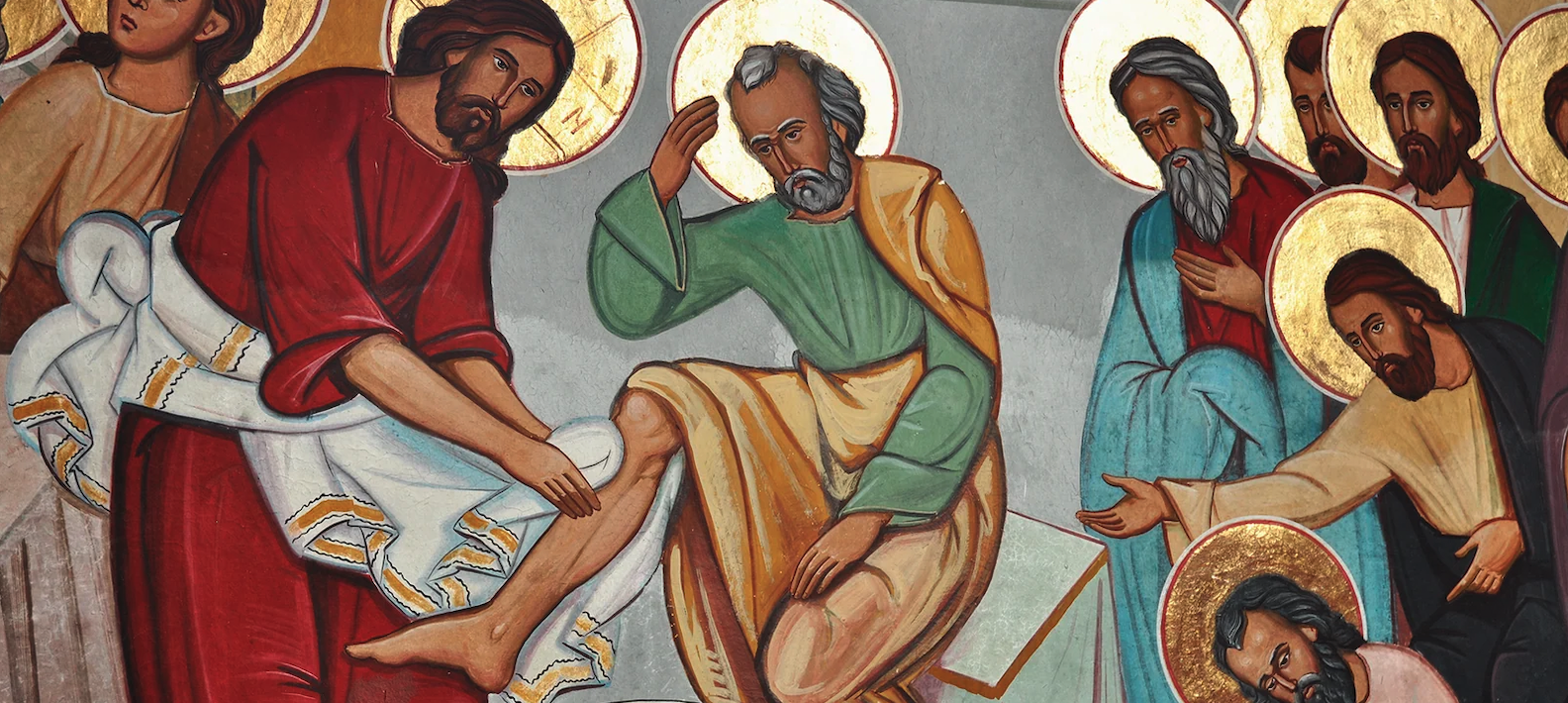 Christian artwork depicting Jesus washing a disciple’s feet
