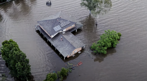 A home in a flood