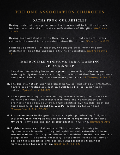 Oaths & Irreducible Minimums of the One Association of Churches