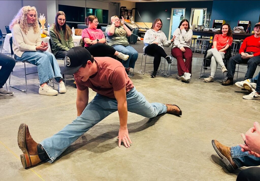 Young adults gathered for a game