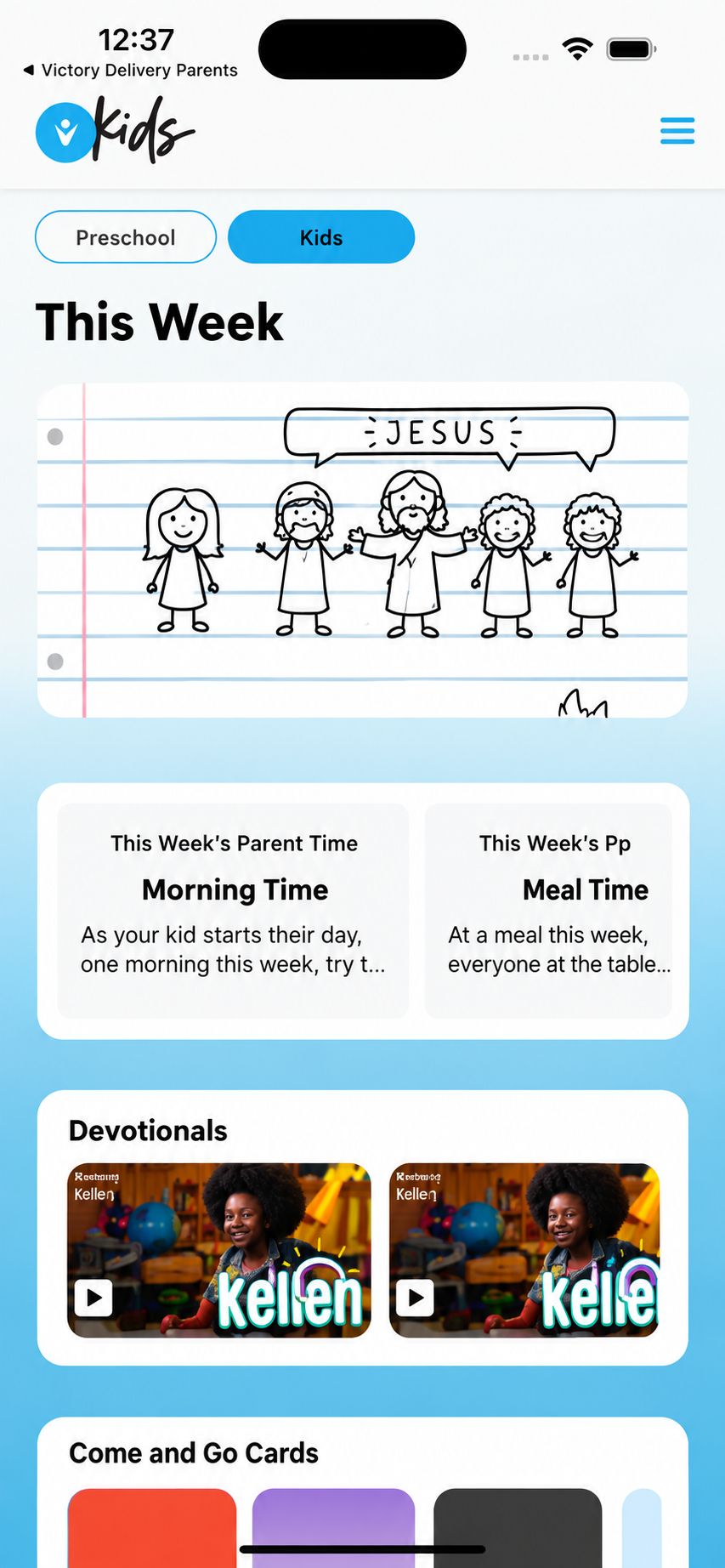Bethany Parents weekly lesson screen