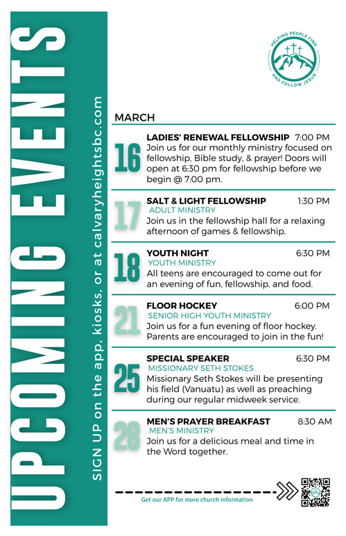 Weekly Bulletin for Calvary Heights Baptist Church