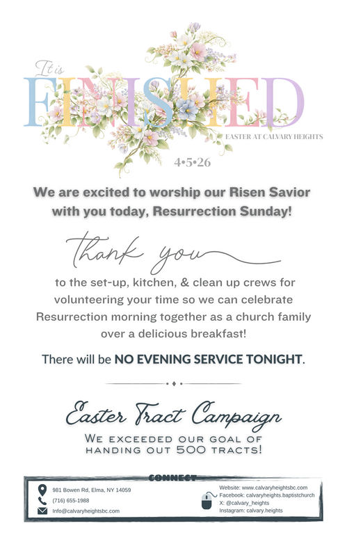 Weekly Bulletin for Calvary Heights Baptist Church