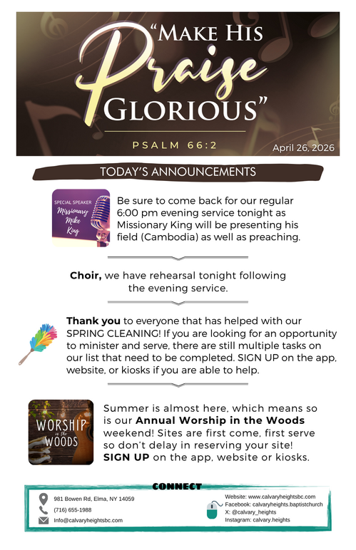 Weekly Bulletin for Calvary Heights Baptist Church