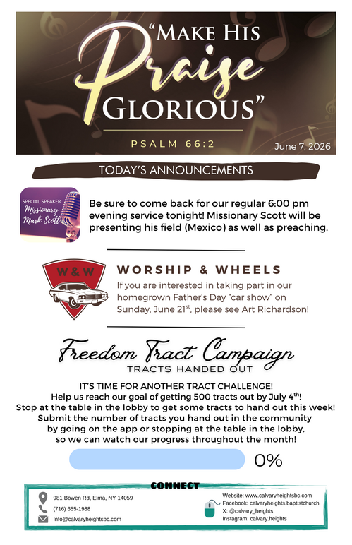 Weekly Bulletin for Calvary Heights Baptist Church