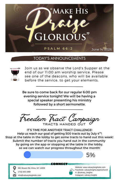 Weekly Bulletin for Calvary Heights Baptist Church