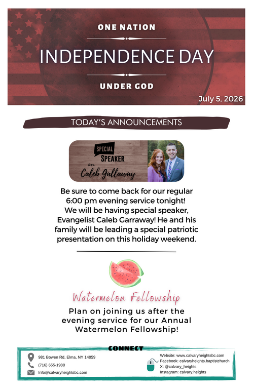 Weekly Bulletin for Calvary Heights Baptist Church
