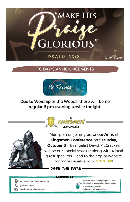 Weekly Bulletin for Calvary Heights Baptist Church