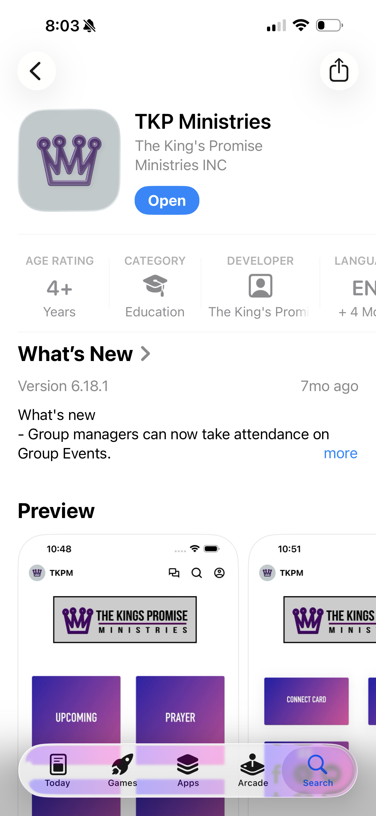 TKP Ministries App Store page