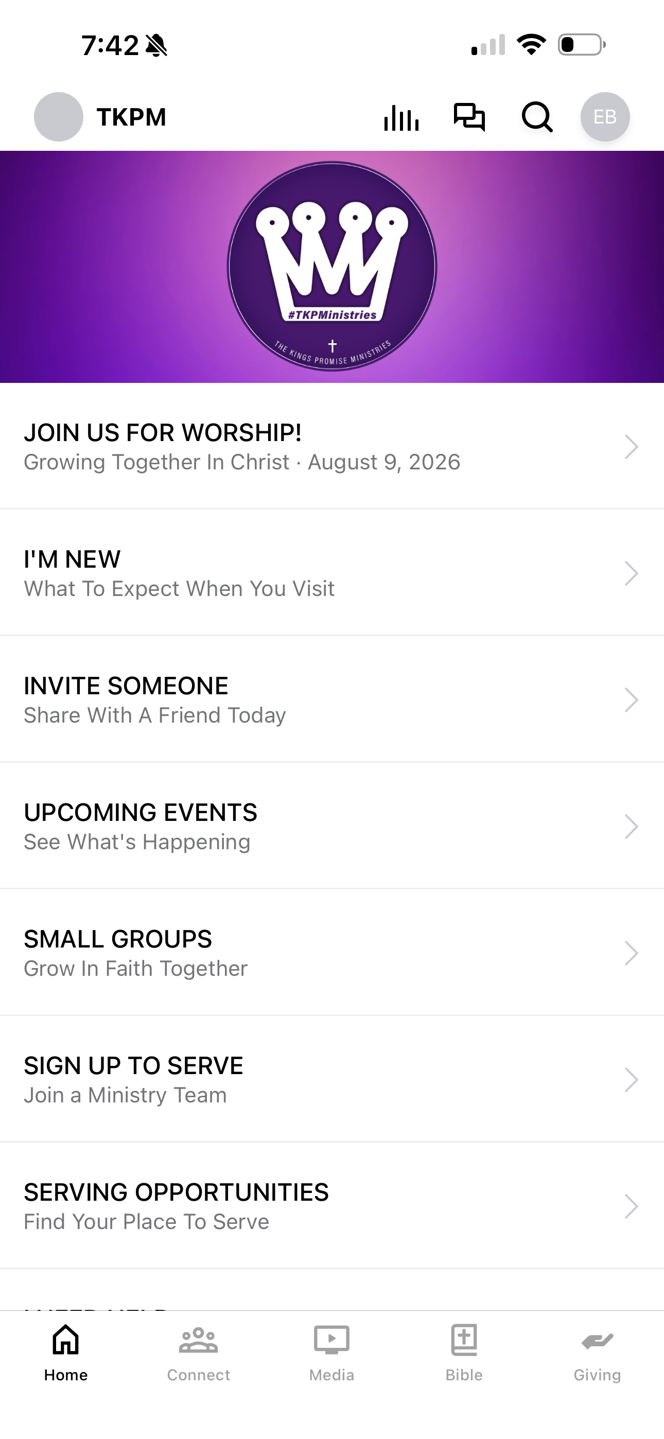 TKP Ministries app home screen