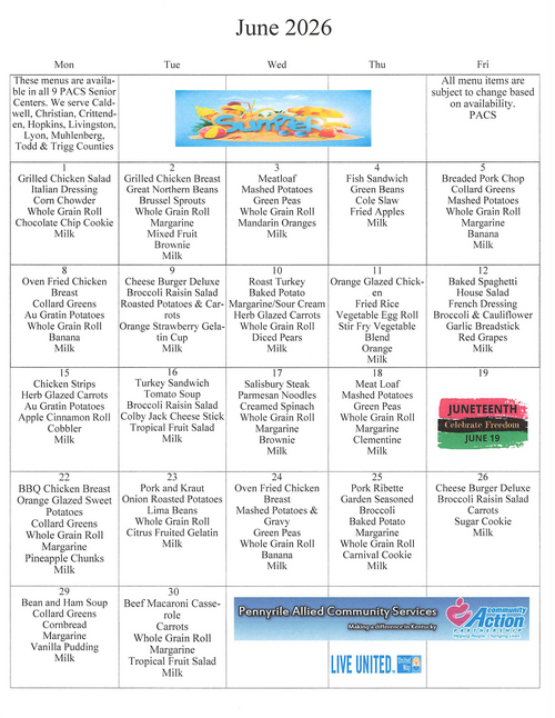 May 2026 Calendar of Meals