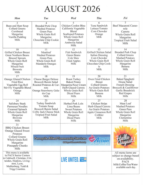 May 2026 Calendar of Meals