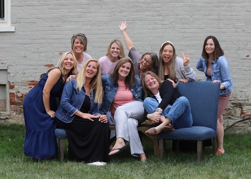 Worthington Presbyterian Church Preschool teachers with Christmas trees